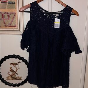 Vintage America Navy Lace Blouse